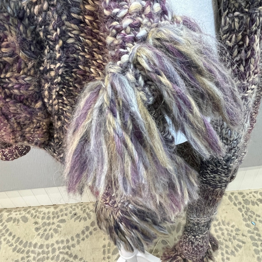 Lucky Brand Womens Purple Chunky Knit Fringe Longline Cardigan Duster Boho‎ Sz M - Picture 7 of 10